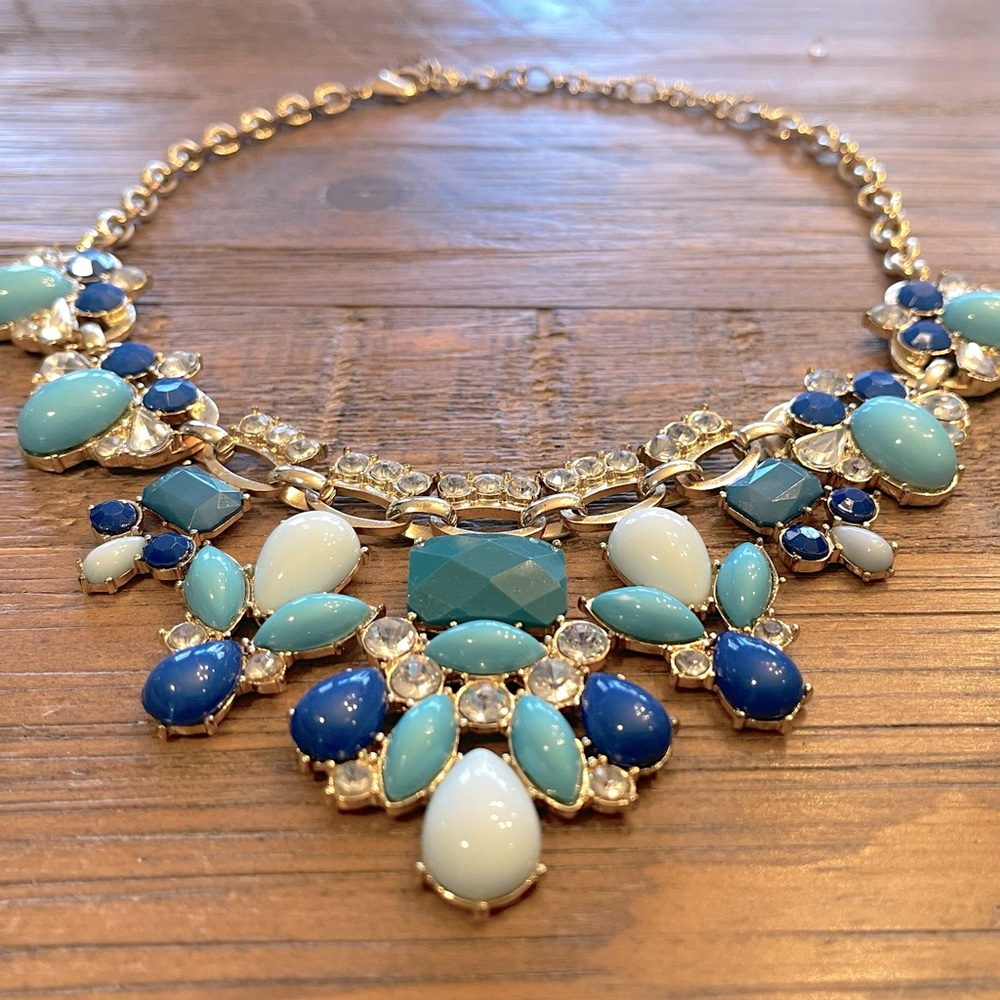 Stone Statement Necklace Teal, Aqua and Gold